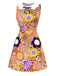 Robe orange fleur à col claudine et nœud années 1960