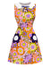 Robe orange fleur à col claudine et nœud années 1960