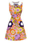 Robe orange fleur à col claudine et nœud années 1960