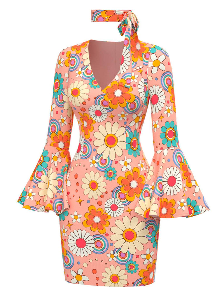 Robe multicolore hippie marguerites des années 1960