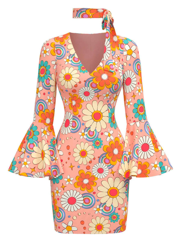Robe multicolore hippie marguerites des années 1960
