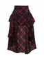 Jupe écossaise rouge à ourlet haut-bas des années 1980