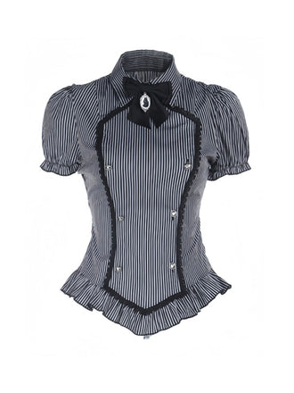 Chemisier grise à volants à rayures verticales années 1930