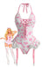 Ensemble de lingerie en peluche lacets et dos nu motifs vache années 1960