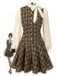 [Prévente] Robe trapèze marron à carreaux avec nœud années 1960