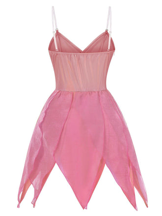 [Prévente] Mini-robe rose à ourlet pétales style fée Clochette des années 1970