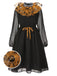 [Pré-vente] Robe patchwork en maille noire et orange pois et citrouille d'Halloween années 1950