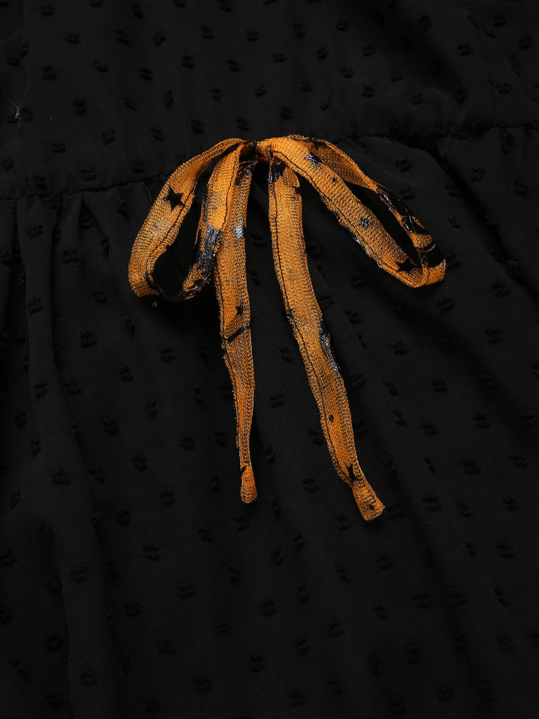 [Pré-vente] Robe patchwork en maille noire et orange pois et citrouille d'Halloween années 1950
