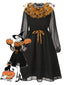 [Pré-vente] Robe patchwork en maille noire et orange pois et citrouille d'Halloween années 1950