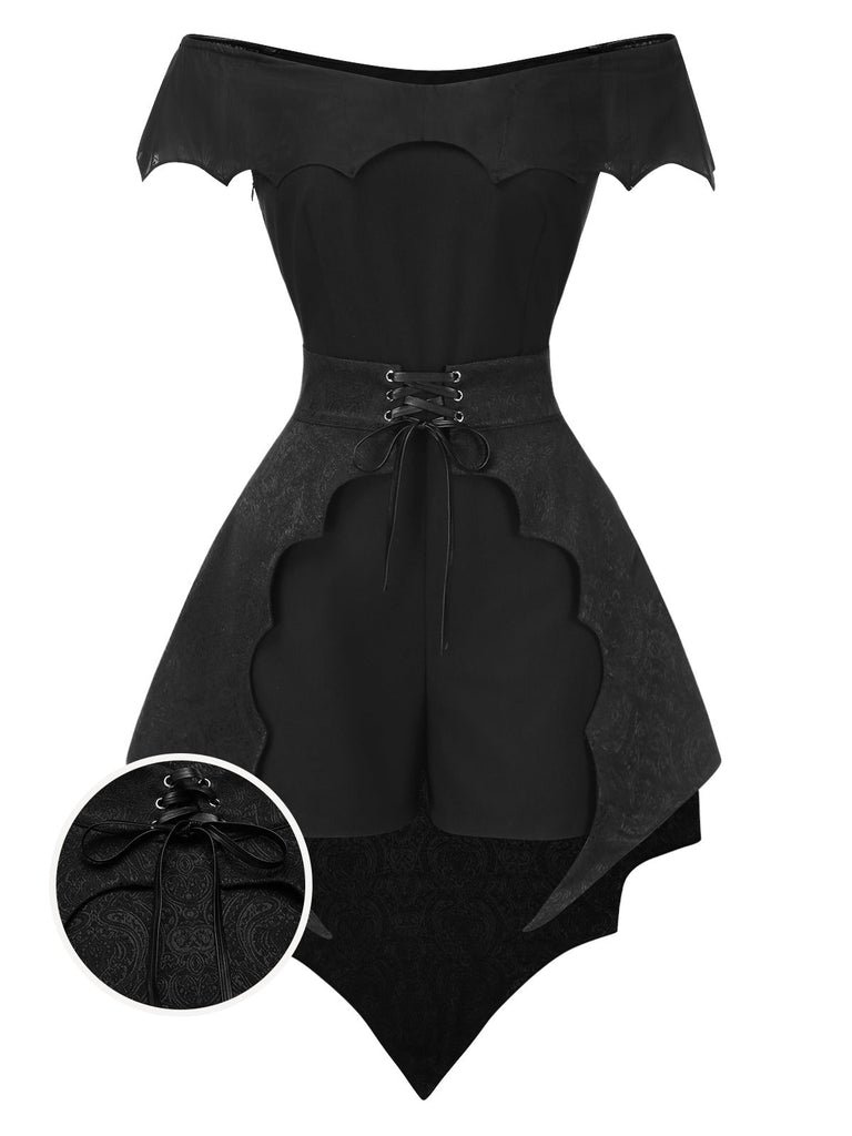 [Prévente] Combishort et cache-maillot style chauve-souris gothique noir des années 1950