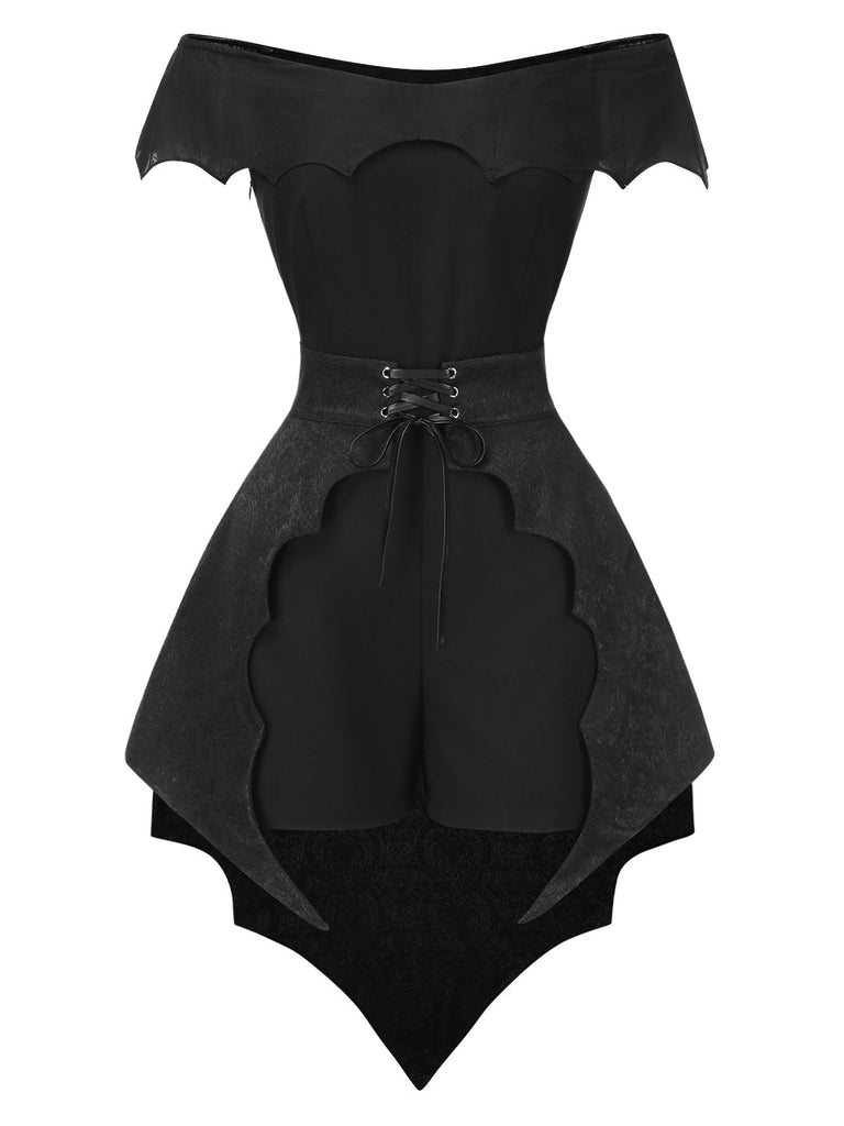 [Prévente] Combishort et cache-maillot style chauve-souris gothique noir des années 1950