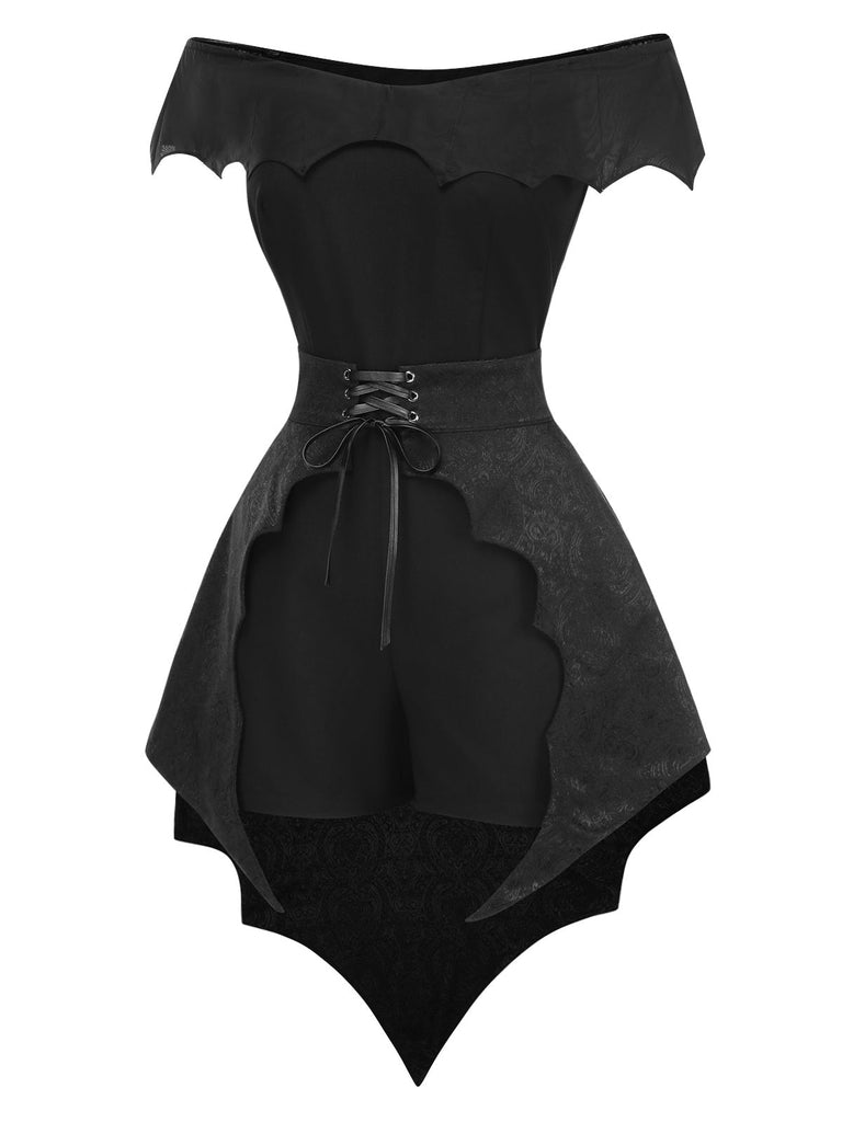 [Prévente] Combishort et cache-maillot style chauve-souris gothique noir des années 1950