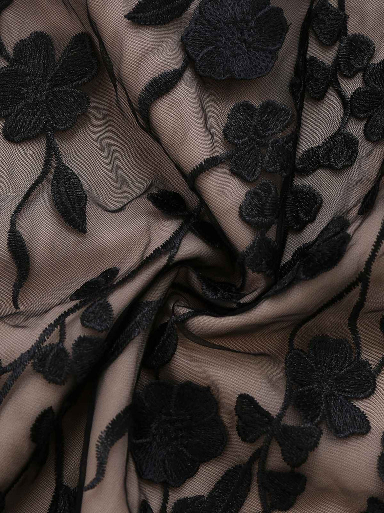 Robe bustier noire en maille florale 3D des années 1950