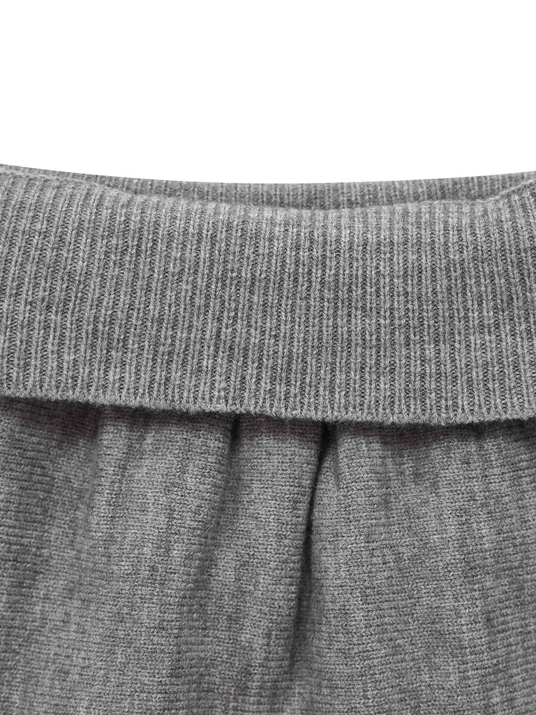 2PCS Haut et jupe en tricot gris à col en V années 1960