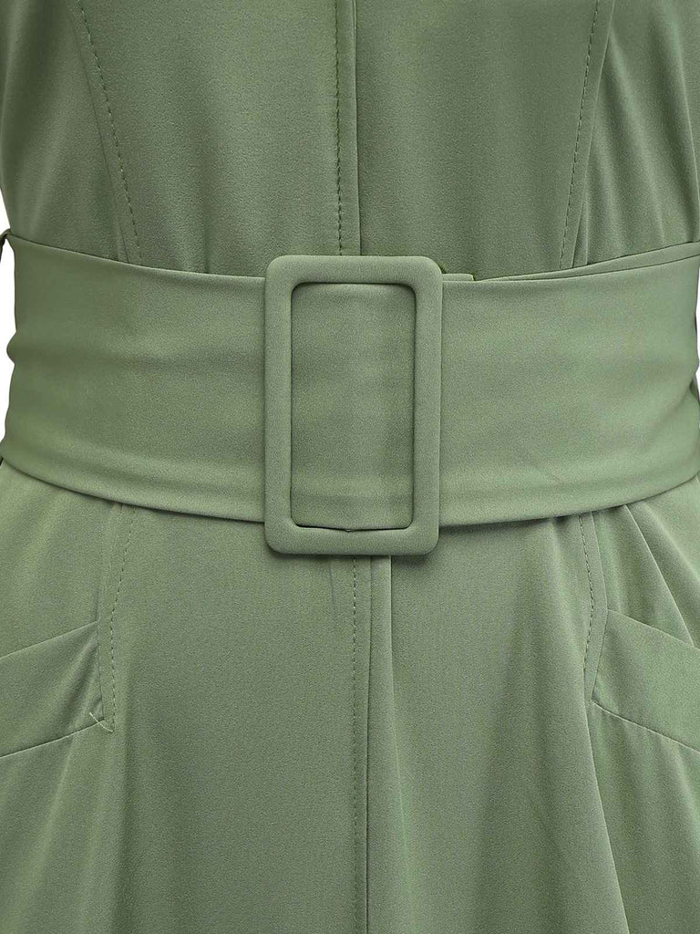 Robe unie à manches évasées et en V profond années 1940