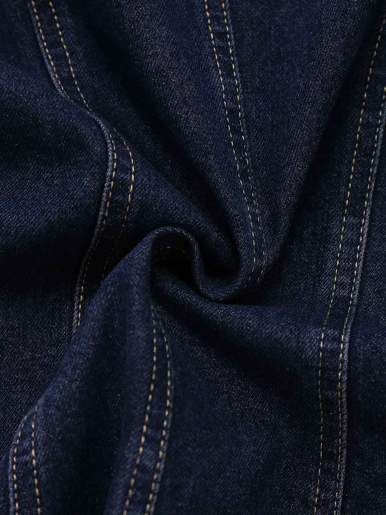 Gilet en jean bleu boutonné à col carré des années 1950