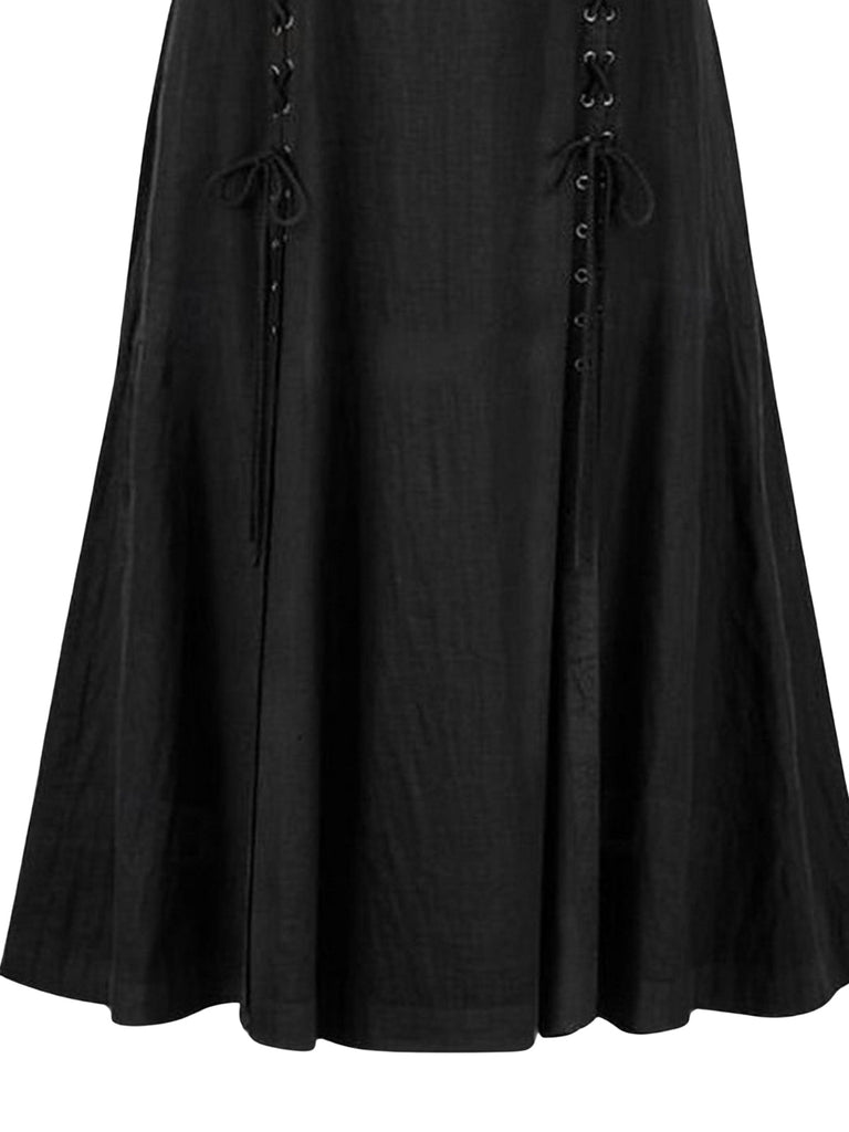 Robe noire fendue sans manches style Renaissance médiévale des années 1940