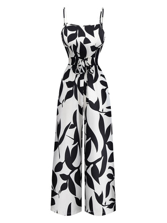 Combinaison noire à bretelles spaghetti et silhouette de feuille des années 1930