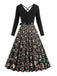 Robe noire à imprimé Noël col en V et dos croisé années 1950