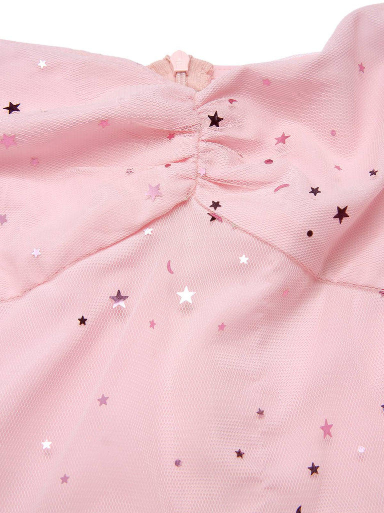 [Prévente] Robe rose en maille à paillettes étoiles années 1950