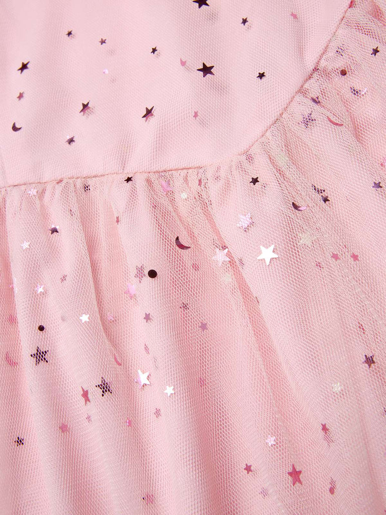 [Prévente] Robe rose en maille à paillettes étoiles années 1950