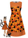 [Prévente] Robe Orange Sans Manches Chat Crâne À Pois Années 1960