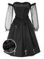 [Pré-vente] Robe noire en maille épaules dénudées à volants croisés style gothique années 1950