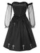 [Pré-vente] Robe noire en maille épaules dénudées à volants croisés style gothique années 1950