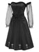 [Pré-vente] Robe noire en maille épaules dénudées à volants croisés style gothique années 1950