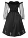[Pré-vente] Robe noire en maille épaules dénudées à volants croisés style gothique années 1950