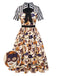 [Prévente] Robe patchwork à rayures et imprimé Halloween années 1950
