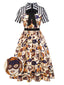 [Prévente] Robe patchwork à rayures et imprimé Halloween années 1950