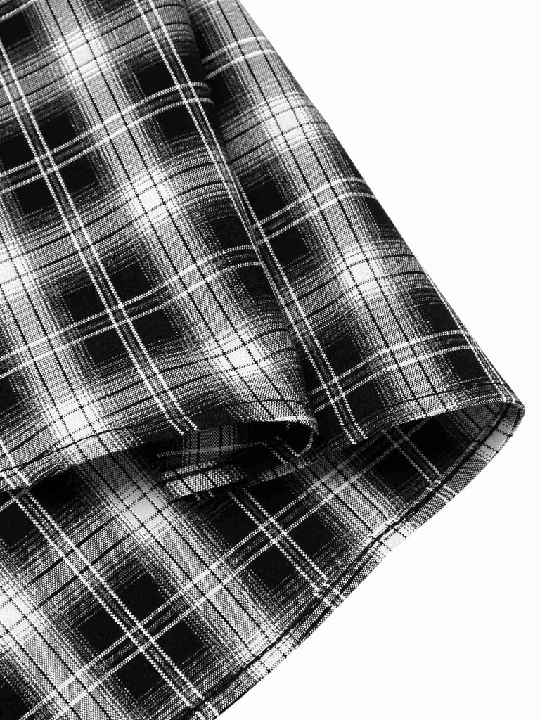 [Pré-vente] Robe patchwork plissée à carreaux noire des années 1950