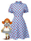 [Prévente] Robe bleue à pois à volants et manches bouffantes années 40