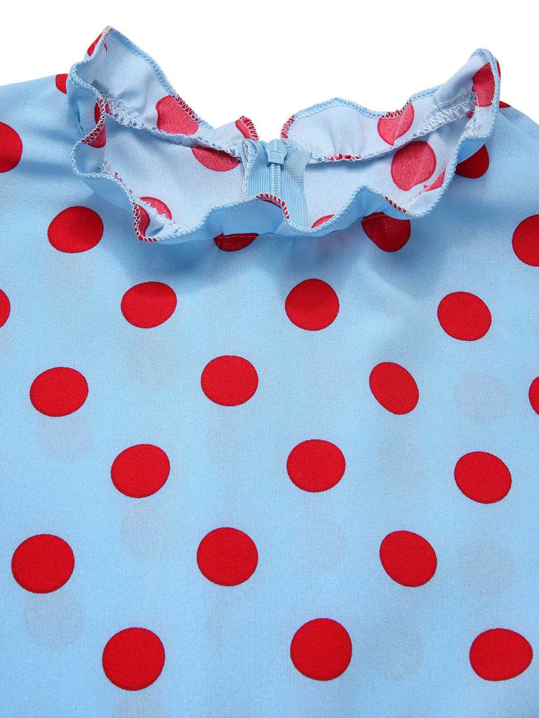 [Prévente] Robe bleue à pois à volants et manches bouffantes années 40