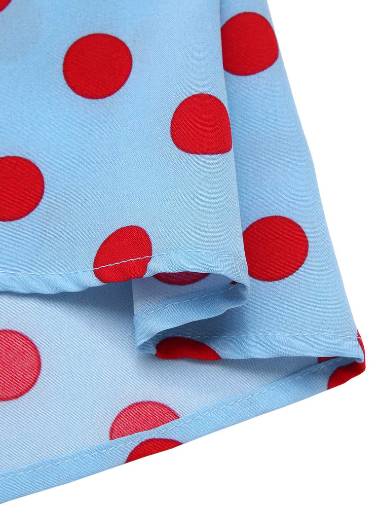 [Prévente] Robe bleue à pois à volants et manches bouffantes années 40