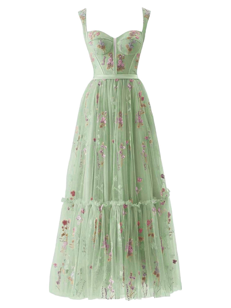 Robe en maille florale lacets bleue claire 1930s