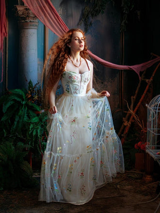 Robe en maille florale à lacets et baleines violette des années 1930