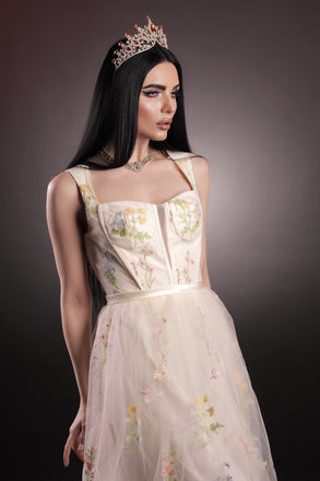 Robe en maille florale à lacets et baleines des années 1930