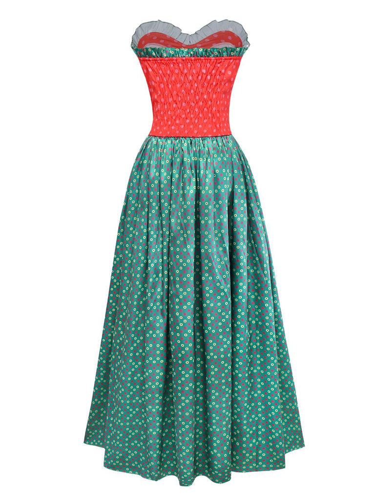 Robe bustier verte à pois style Grinch Martha Cosplay des années 1930