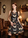 Robe trapèze noire motif papillon et sorcière des années 1960