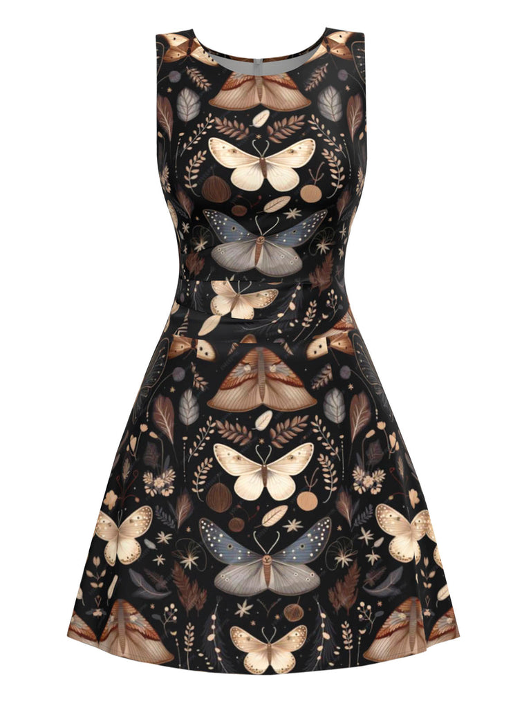 Robe trapèze noire motif papillon et sorcière des années 1960