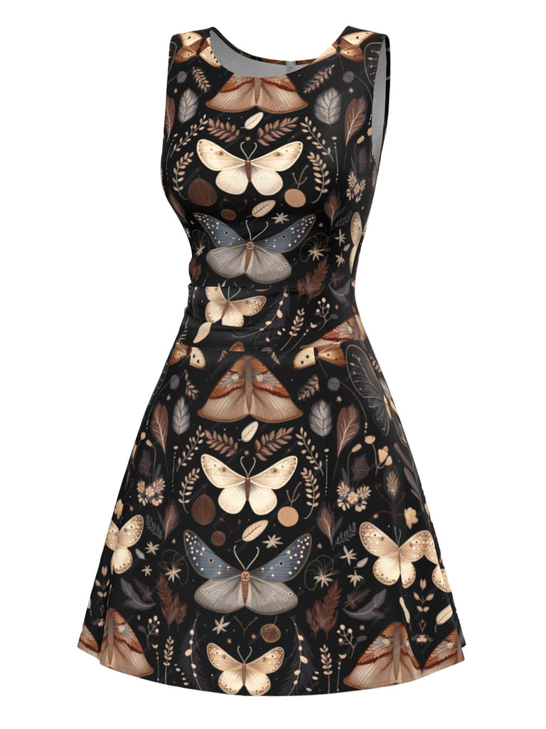 Robe trapèze noire motif papillon et sorcière des années 1960
