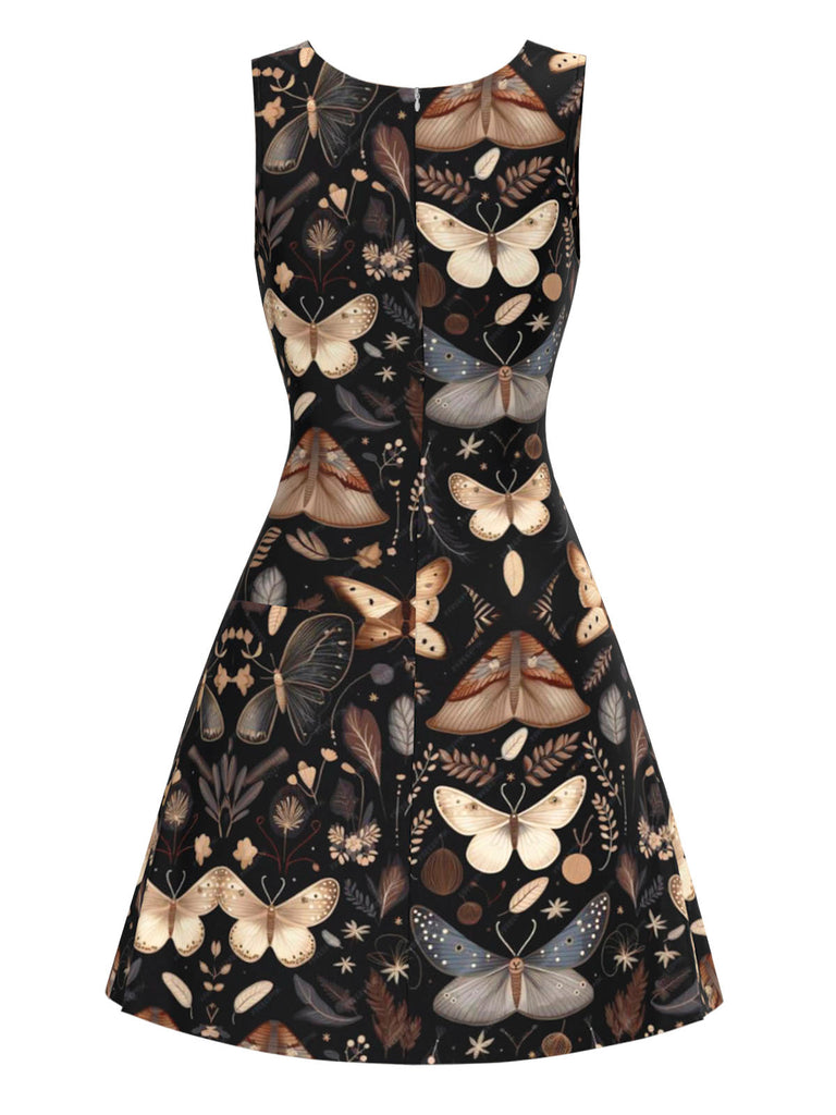 Robe trapèze noire motif papillon et sorcière des années 1960