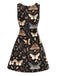 Robe trapèze noire motif papillon et sorcière des années 1960
