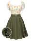 [Prévente] [Grande taille] Robe vert militaire fleur ceinturée années 1950