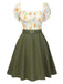 [Prévente] [Grande taille] Robe vert militaire fleur ceinturée années 1950