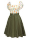[Prévente] [Grande taille] Robe vert militaire fleur ceinturée années 1950