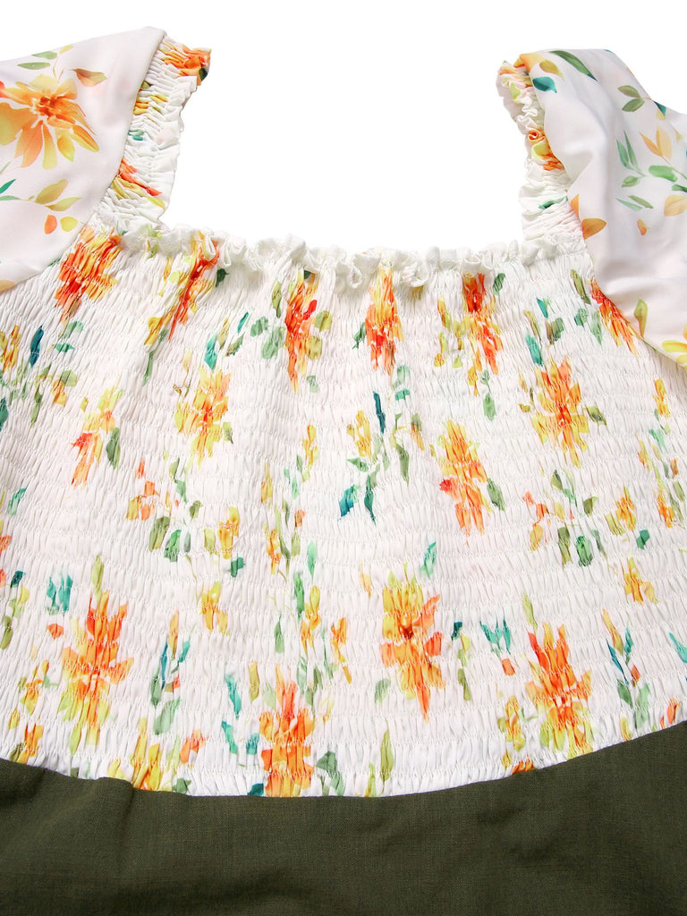 [Prévente] [Grande taille] Robe vert militaire fleur ceinturée années 1950