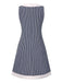 [Prévente] Robe trapèze bleu-gris à rayures et nœud années 1960